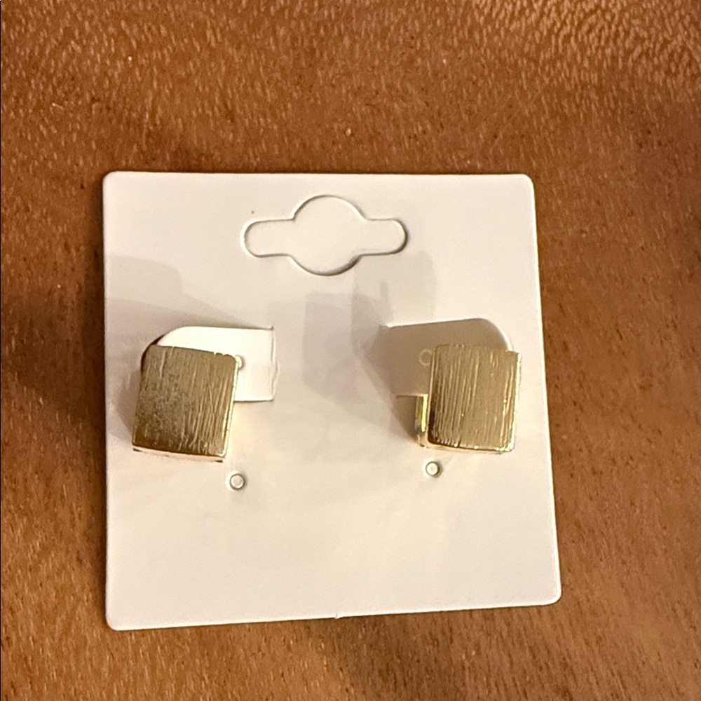 Gold Tone Square brushed finish Hoop Earrings